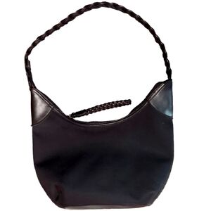 The Sak Mini Black Suede Hobo Bag With Braided Strap.
